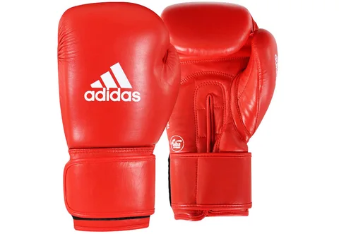 Gants de boxe amateur Adidas FFB AIBA, cuir rouge