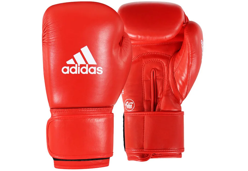 Gants de boxe amateur Adidas FFB AIBA, cuir rouge