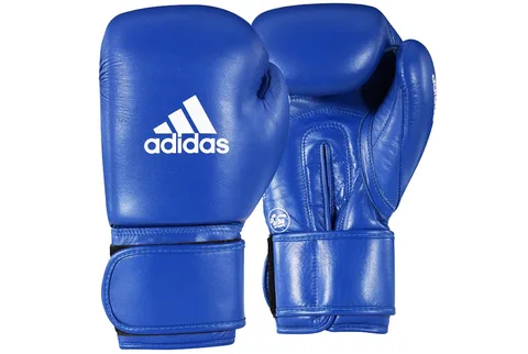 Gants de boxe amateur Adidas FFB AIBA, cuir bleu