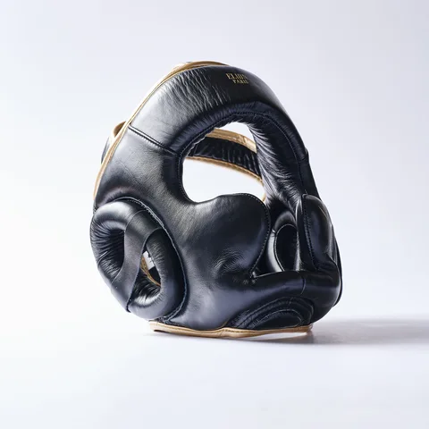 Casque de boxe Elion, cuir noir et or