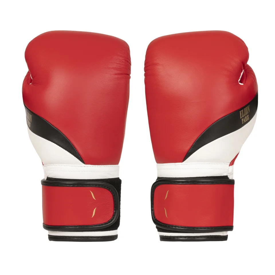 Gants de boxe L’Élégant Elion Velcro, rouge mat, noir et blanc mat