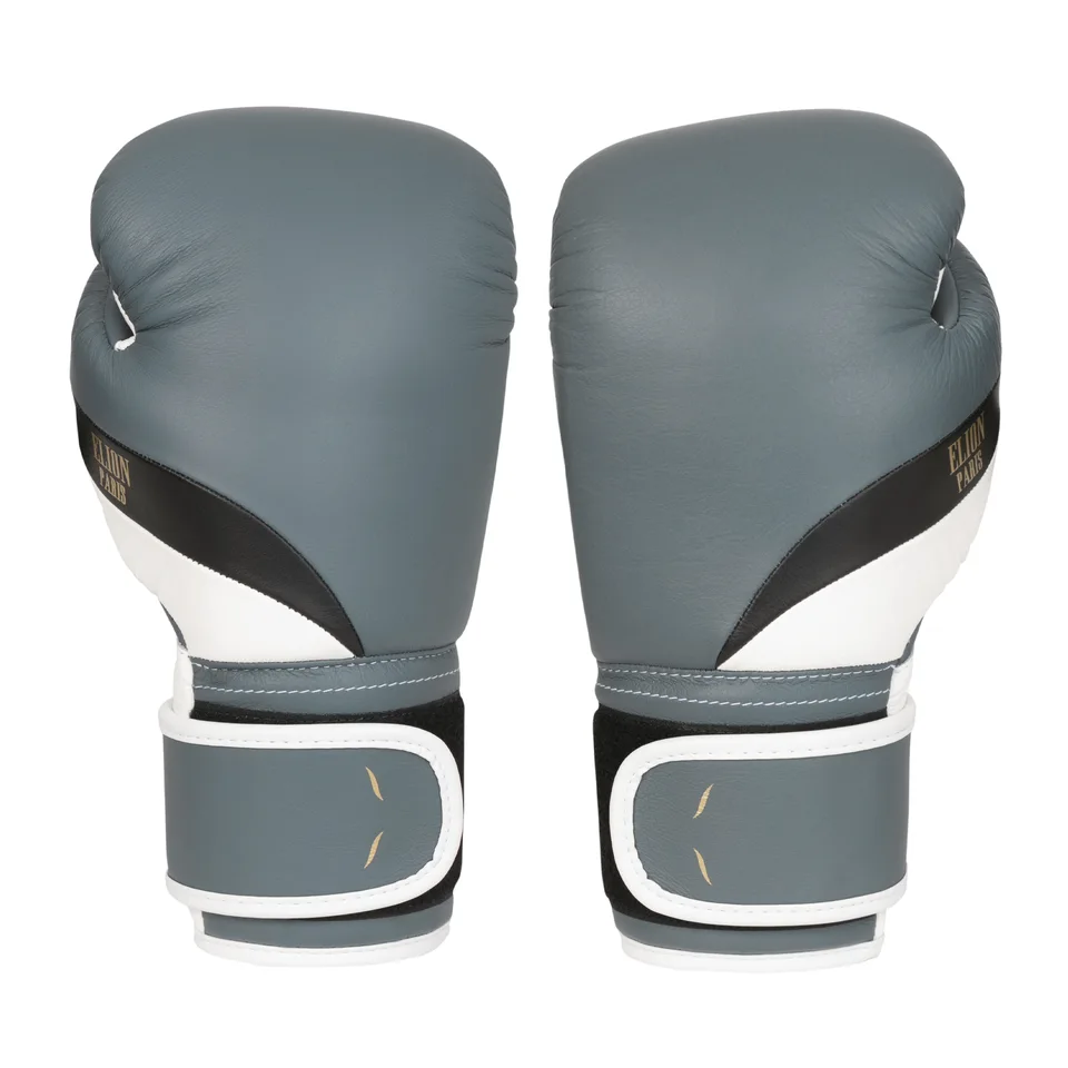 Gants de boxe L’Élégant Elion Velcro, gris mat, noir et blanc mat