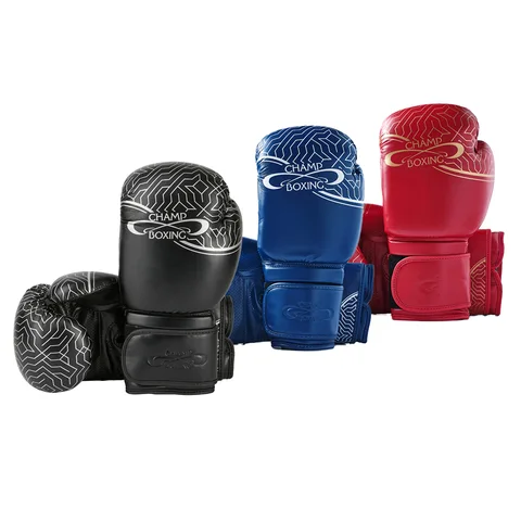 Gants de boxe d’entraînement Champboxing, noir, rouge et bleu
