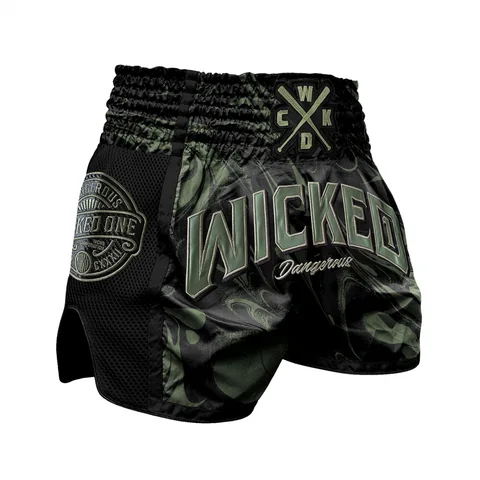 Short de boxe thaï Wicked One Dangerous, noir et kaki