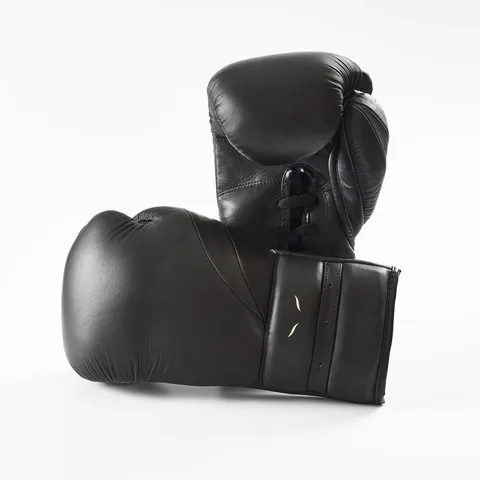 Gants de boxe d’entraînement à lacets Elion Elegant, cuir noir