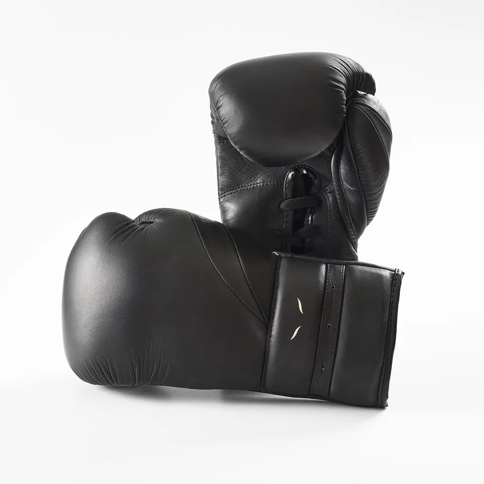 Gants de boxe d’entraînement à lacets Elion Elegant, cuir noir