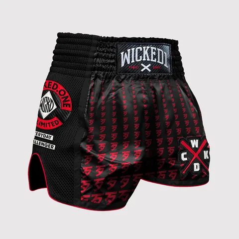 Short de boxe thaï Wicked One Infinitit, noir et rouge