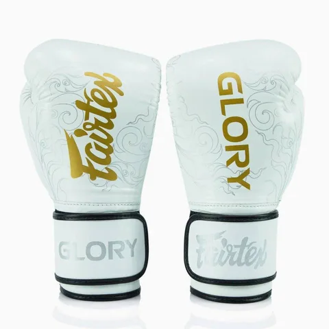 Gants de boxe d’entraînement Fairtex × Glory, blanc et argent