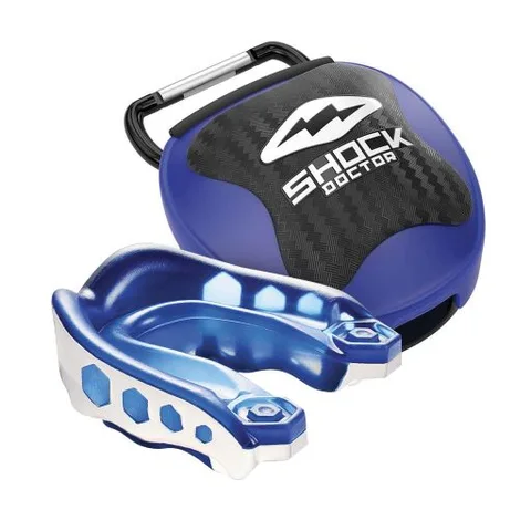 Protège-dents et boîte Shock Doctor Gel Max, blanc et bleu