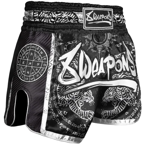 Short de boxe thaï 8 Weapons Carbon Sak Yant Tigers, noir