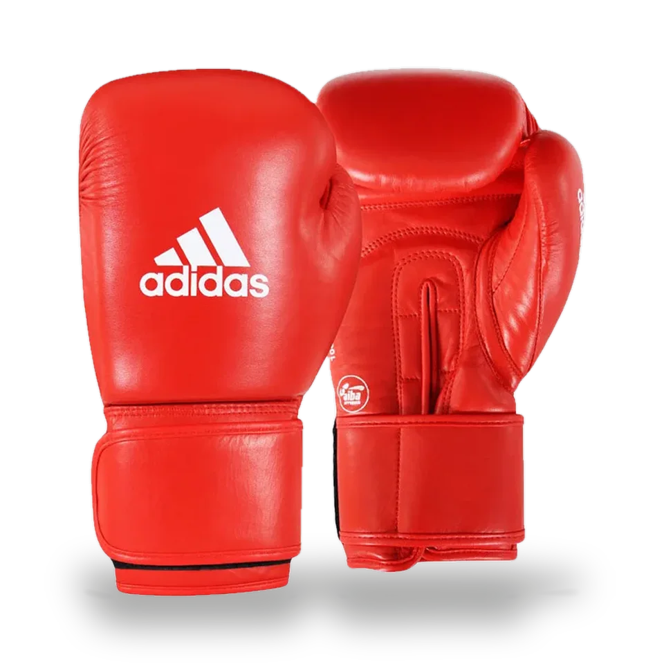 Gants de boxe amateur Adidas FFB AIBA, cuir rouge