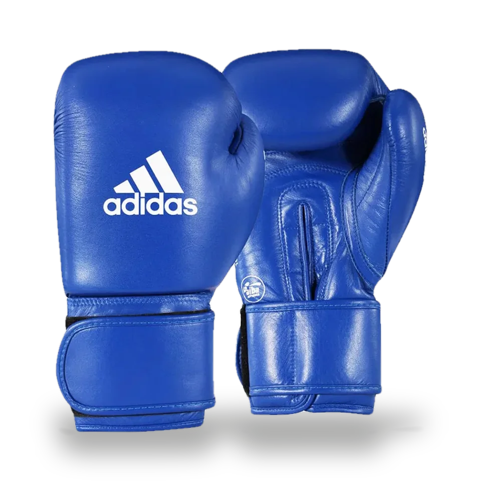 Gants de boxe amateur Adidas FFB AIBA, cuir bleu