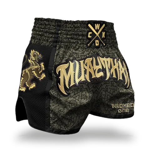Short de boxe thaï Wicked One Lion, kaki
