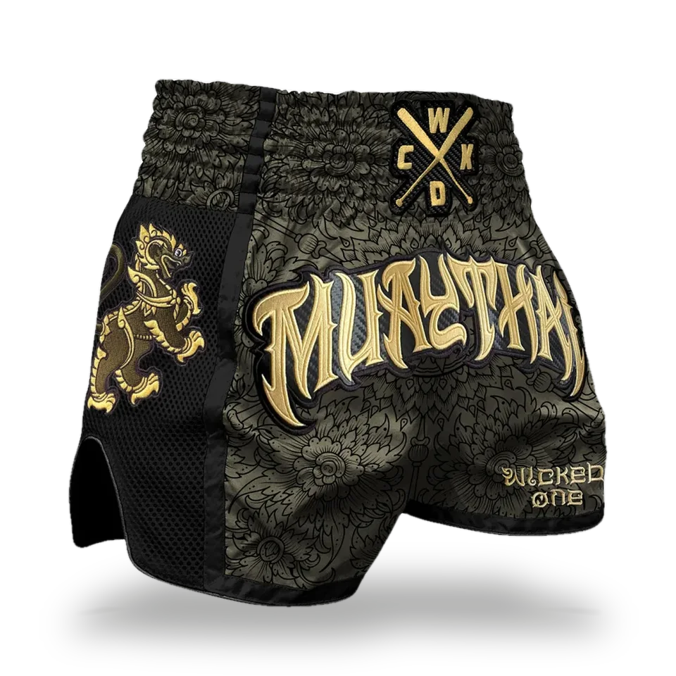 Short de boxe thaï Wicked One Lion, kaki
