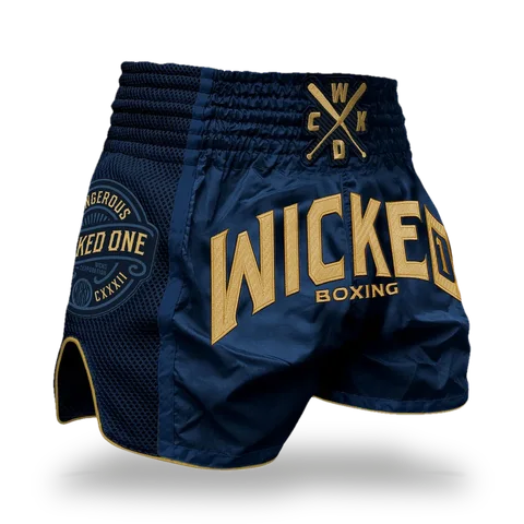 Short de boxe thaï Wicked One Block, bleu marine