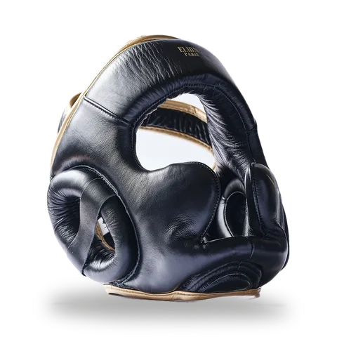 Casque de boxe Elion, cuir noir et or