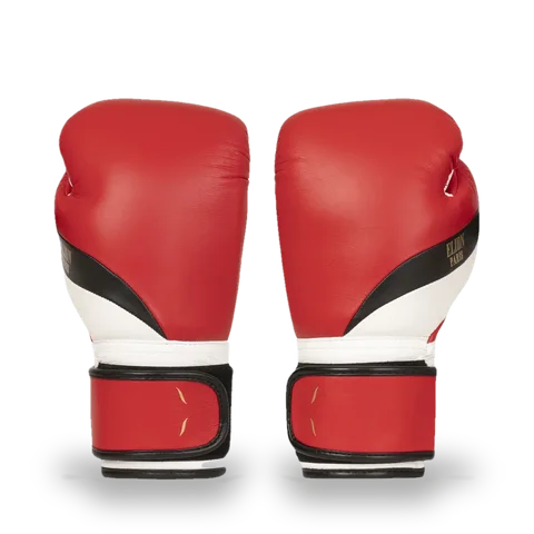 Gants de boxe L’Élégant Elion Velcro, rouge mat, noir et blanc mat