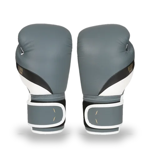 Gants de boxe L’Élégant Elion Velcro, gris mat, noir et blanc mat