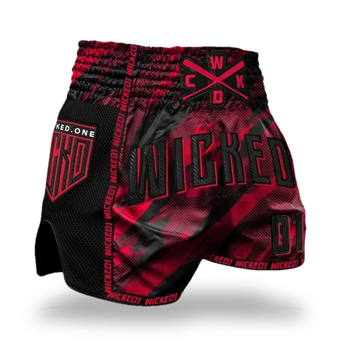 Short de boxe thaï Wicked One Offensive, noir et rouge