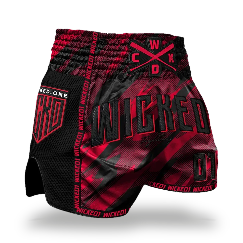 Short de boxe thaï Wicked One Offensive, noir et rouge