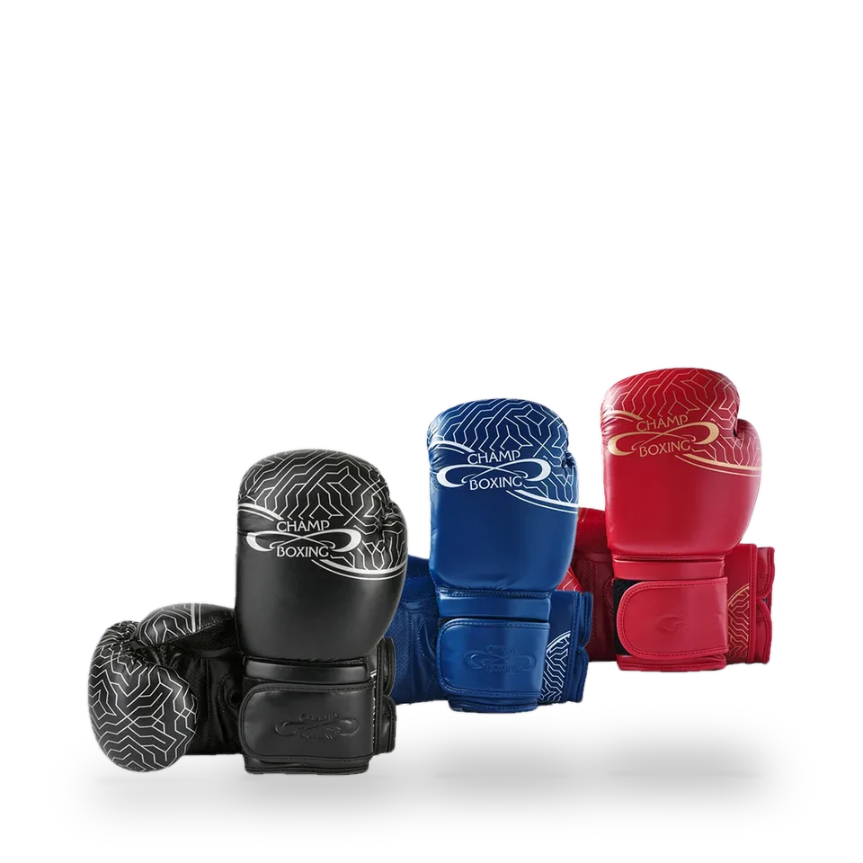 Gants de boxe d’entraînement Champboxing, noir, rouge et bleu