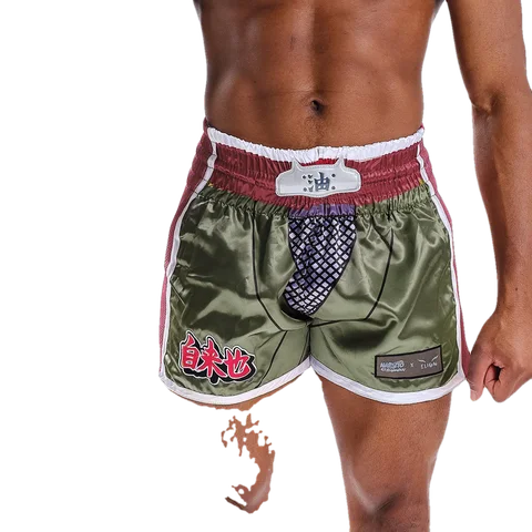 Short de boxe thaï Naruto × Elion Jiraya, kaki et rouge