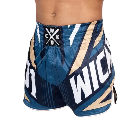 Short de boxe thaï Wicked One District, bleu marine et or