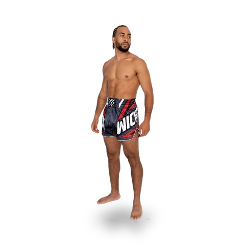 Short de boxe thaï Wicked One District, gris et rouge
