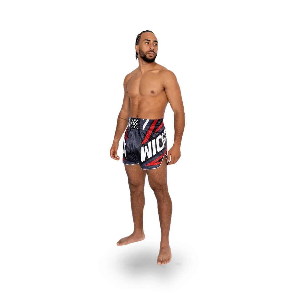 Short de boxe thaï Wicked One District, gris et rouge