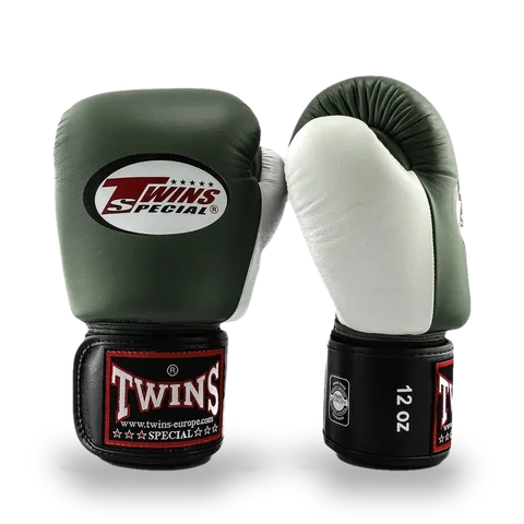 Gants de boxe d’entraînement Twins BGVL4, kaki et blanc