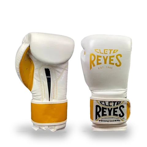 Gants de boxe d’entraînement Cleto Reyes Pro Sparring, blanc et or
