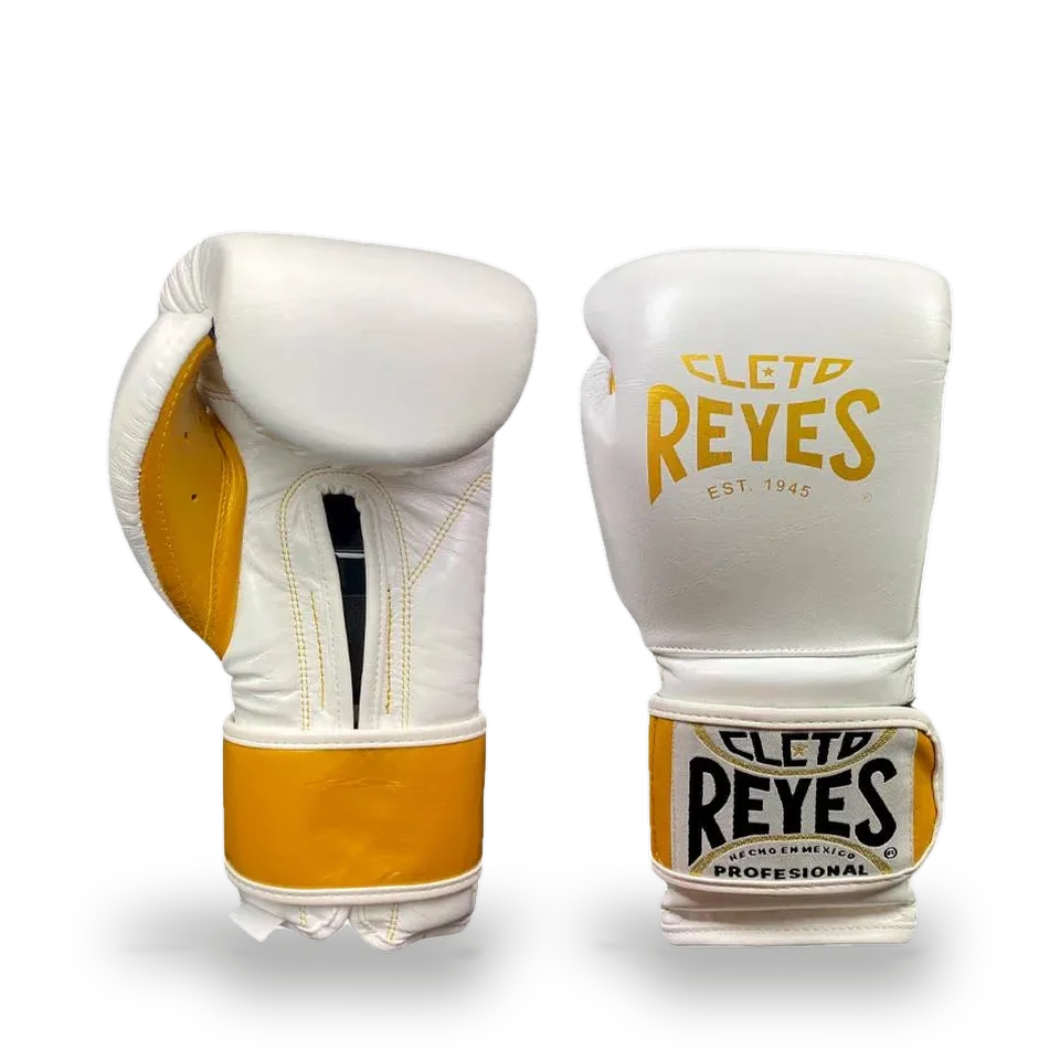 Gants de boxe d’entraînement Cleto Reyes Pro Sparring, blanc et or