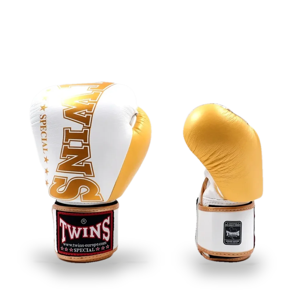 Gants de boxe d’entraînement Twins BGVL8, blanc et or