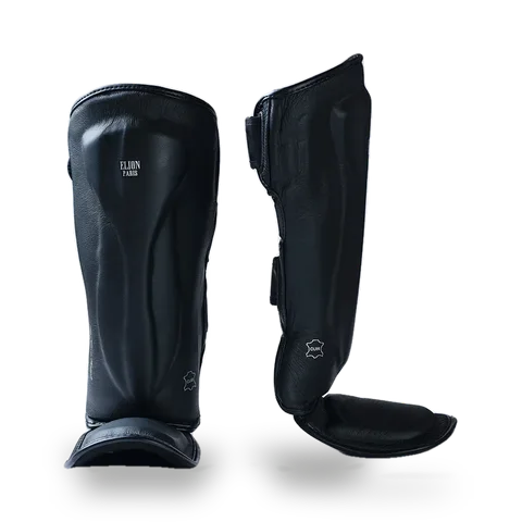Protège-tibias et pieds Elion, cuir noir mat