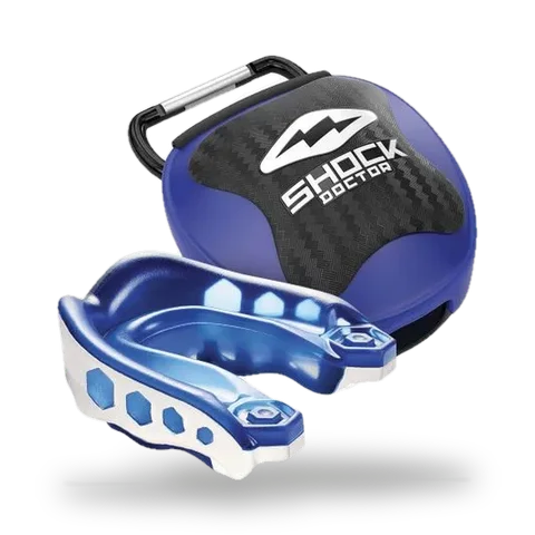 Protège-dents et boîte Shock Doctor Gel Max, blanc et bleu