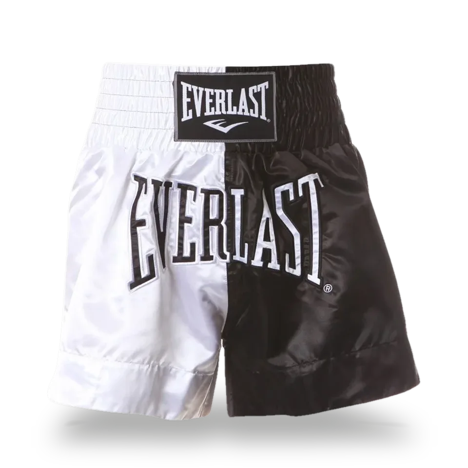 Short de boxe thaï Everlast, blanc et noir