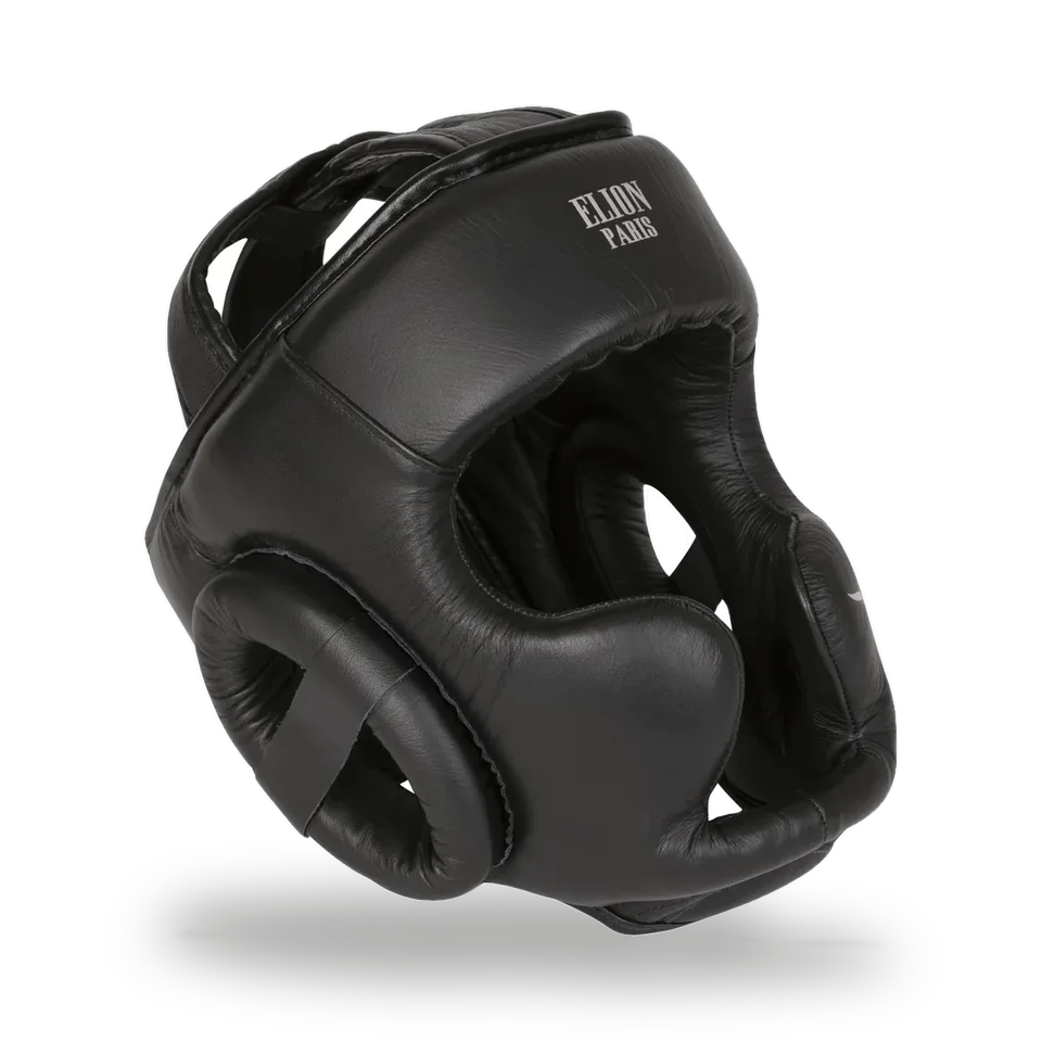 Casque de boxe Elion, cuir noir