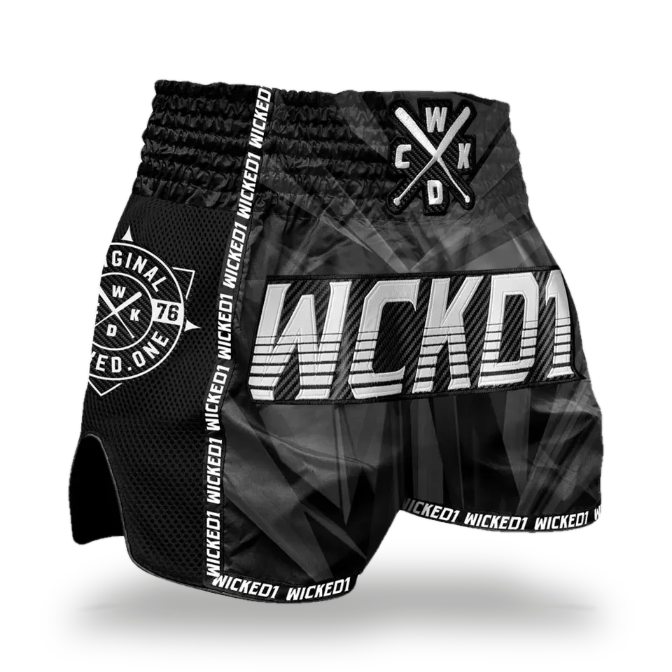 Short de boxe thaï Wicked One Diamond, noir