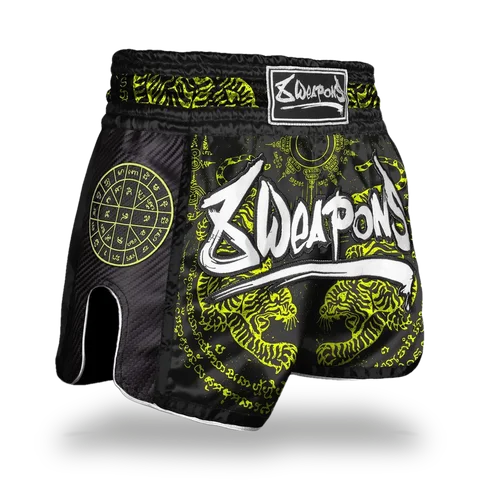 Short de boxe thaï 8 Weapons Carbon Sak Yan Tigers Neon, jaune