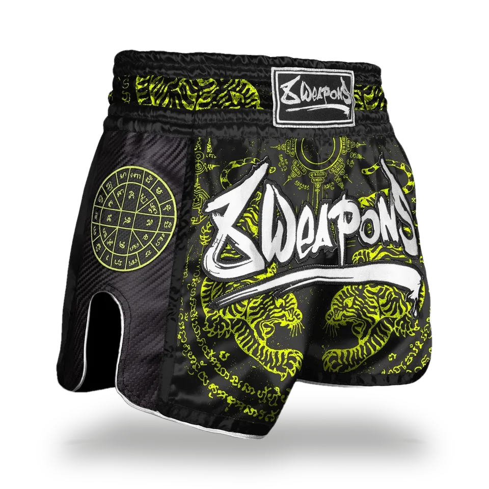 Short de boxe thaï 8 Weapons Carbon Sak Yan Tigers Neon, jaune
