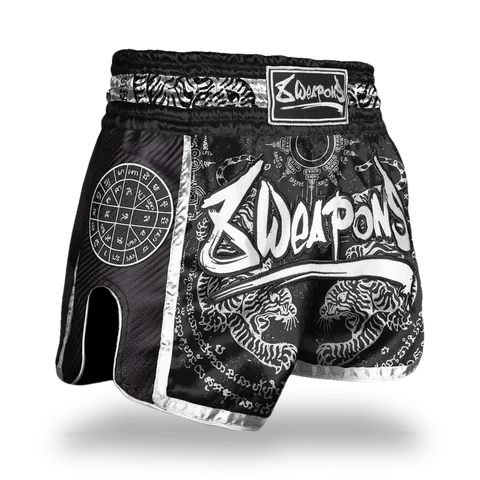 Short de boxe thaï 8 Weapons Carbon Sak Yant Tigers, noir