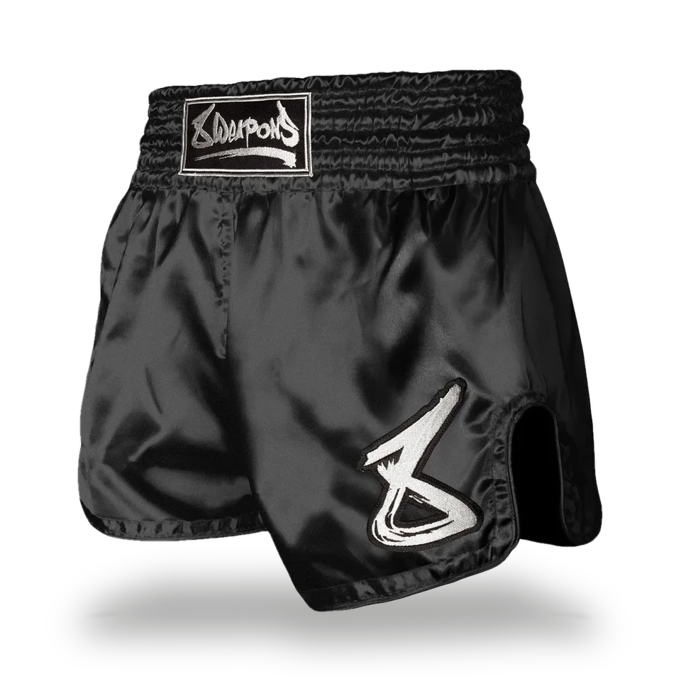 Short de boxe thaï 8 Weapons Strike, noir et blanc